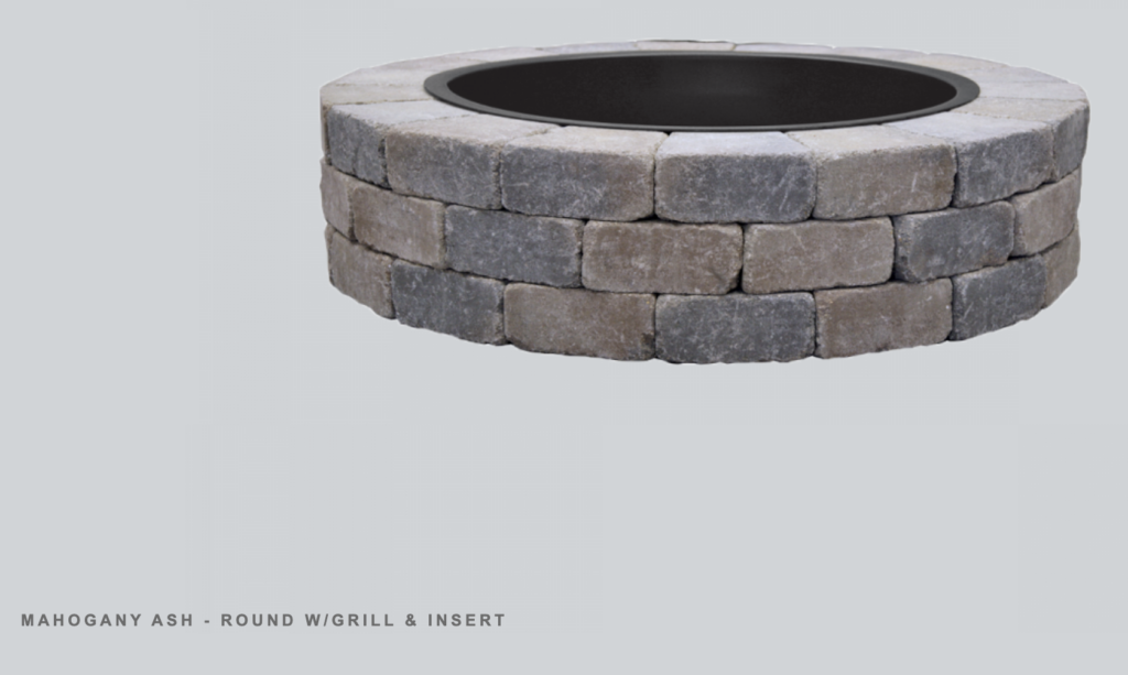 Custom round fire pit designed and installed by BlackDiamondDesign Landscaping with Mahogany color